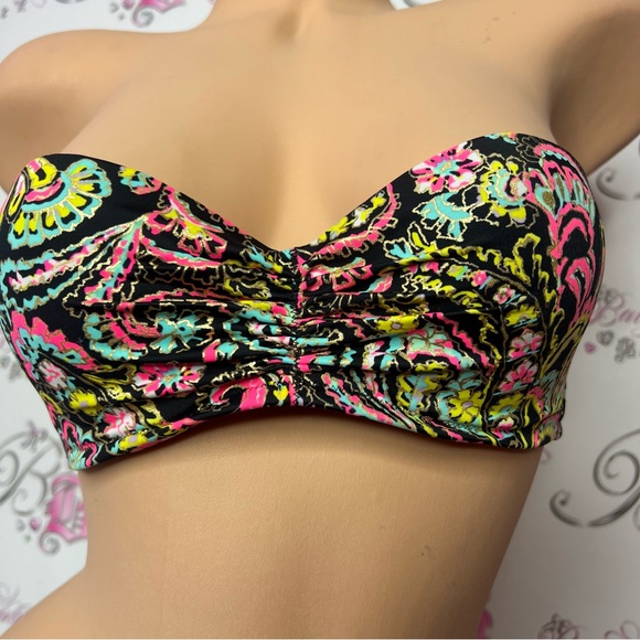 Victoria secret bathing suit top bikini paisley print neon gold sparkly shimmer - Picture 2 of 9
